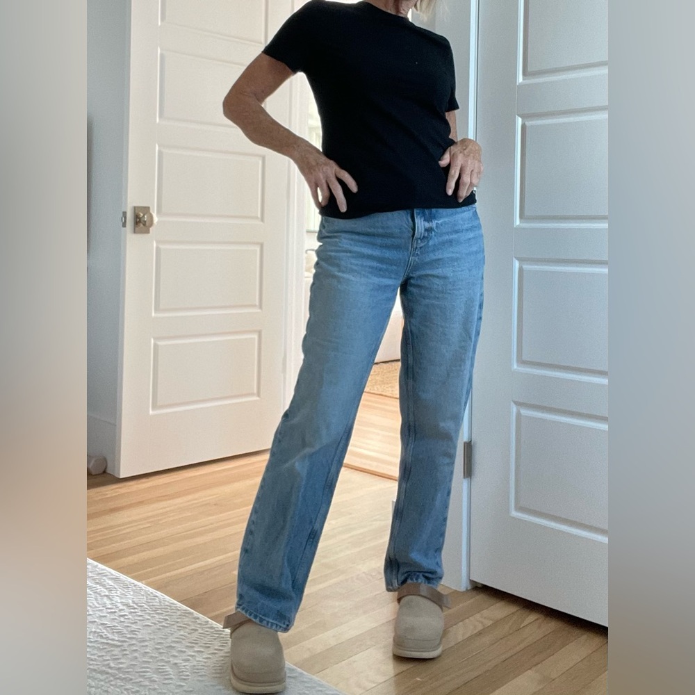 Zara Blue Denim Mid Rise Straight Leg Jeans